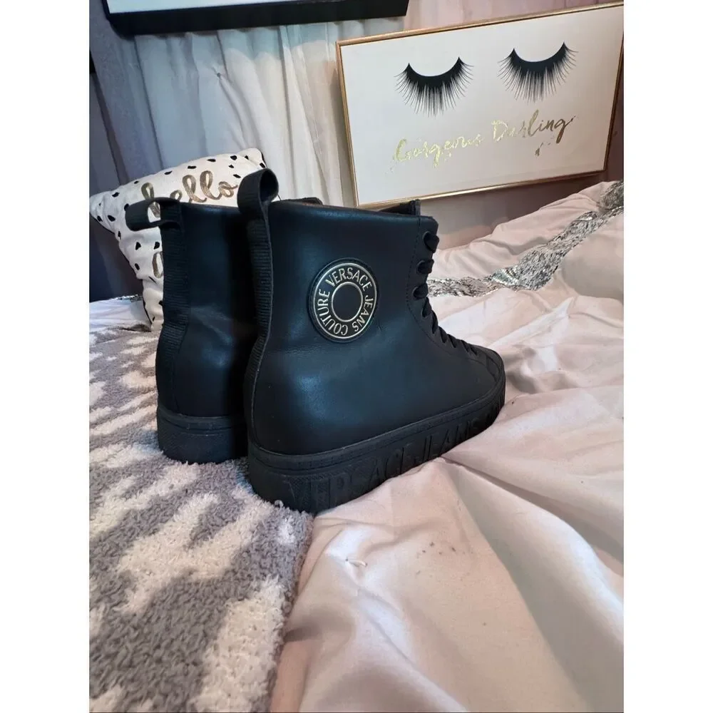 Versace jeans couture black brick high hi top fashion sneaker guc 41/10